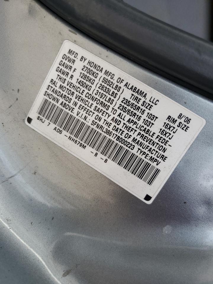 2007 Honda Odyssey Exl VIN: 5FNRL38617B000223 Lot: 63396524