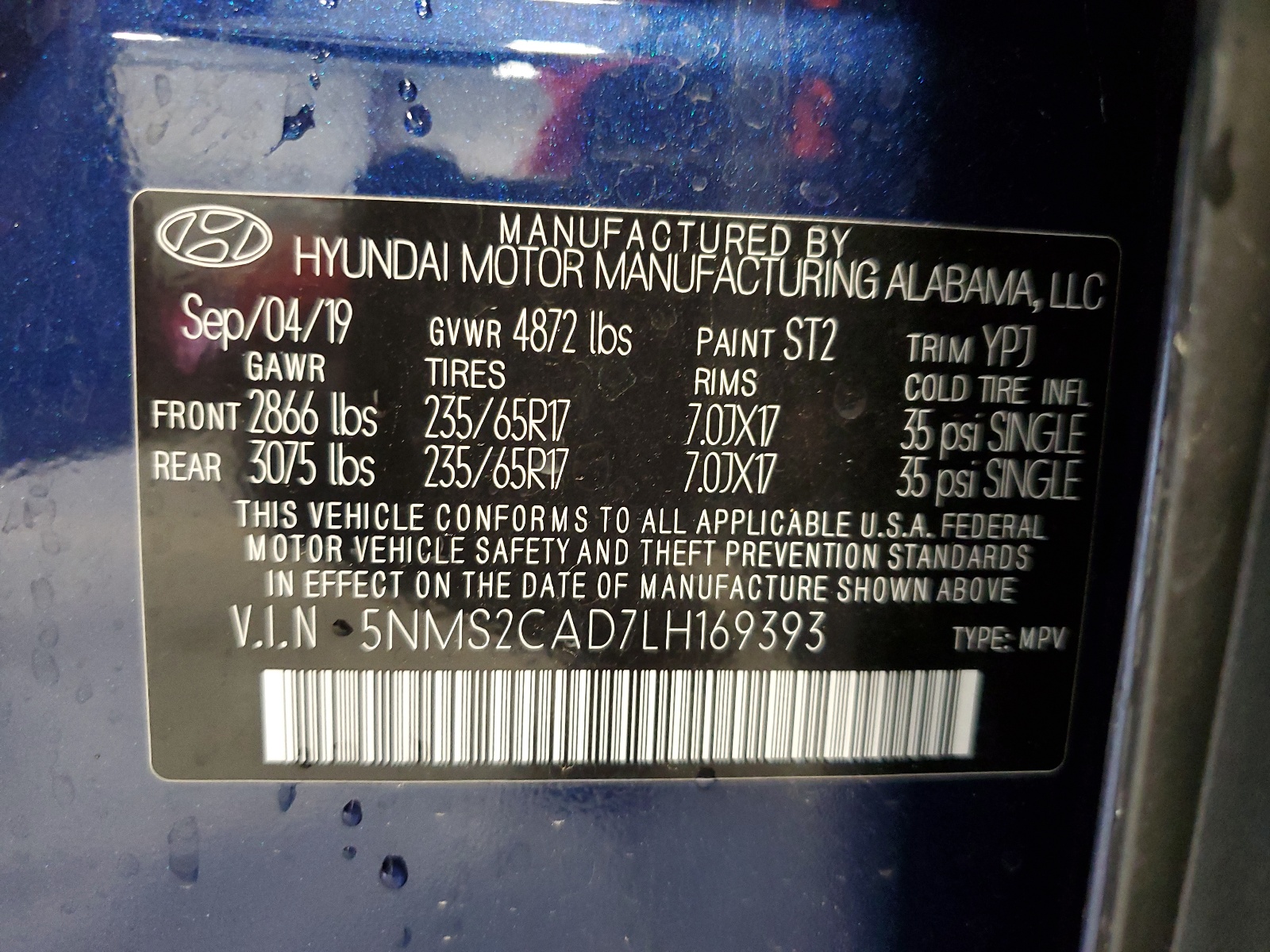 5NMS2CAD7LH169393 2020 Hyundai Santa Fe Se