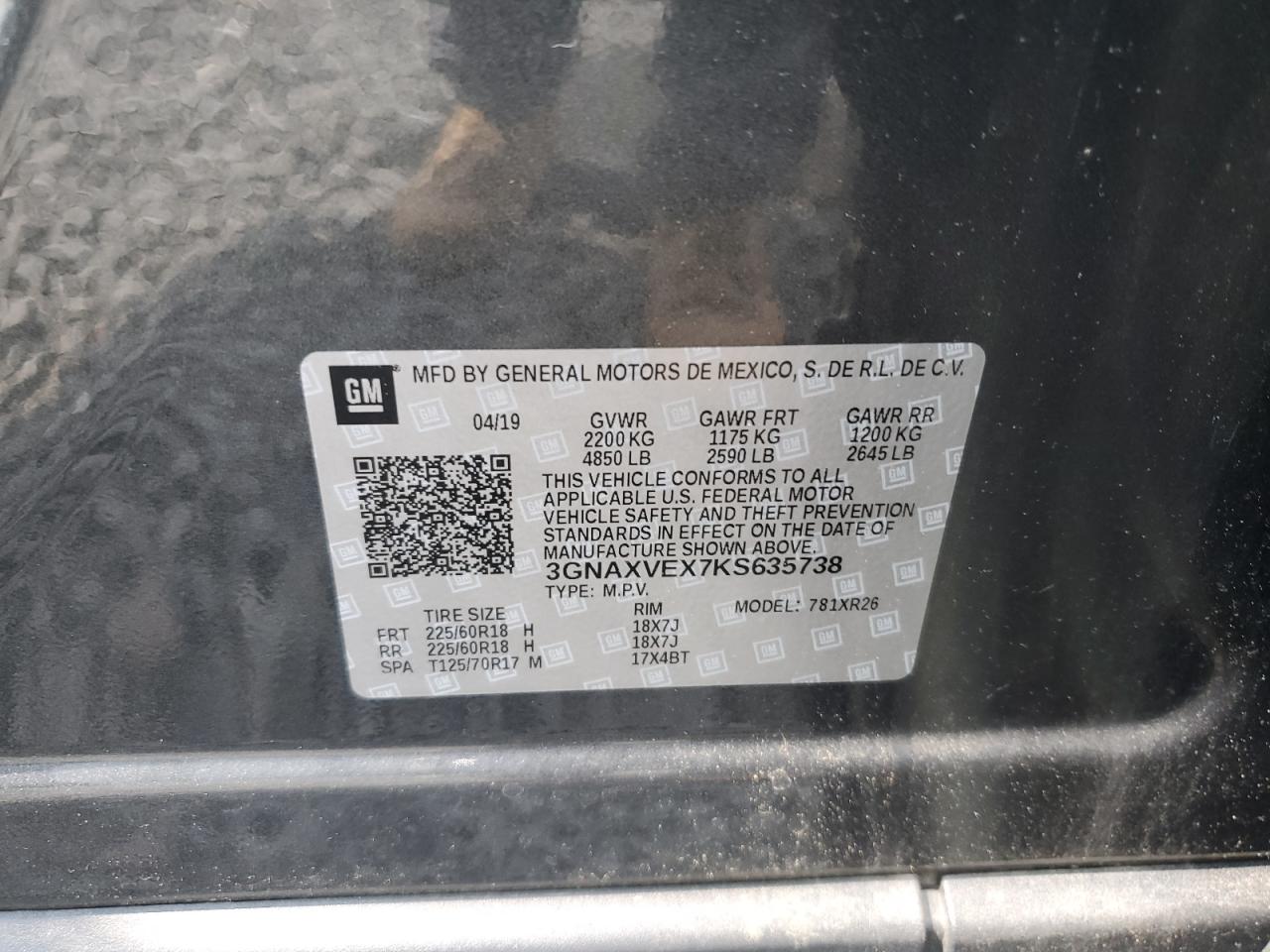 3GNAXVEX7KS635738 2019 CHEVROLET EQUINOX - Image 13