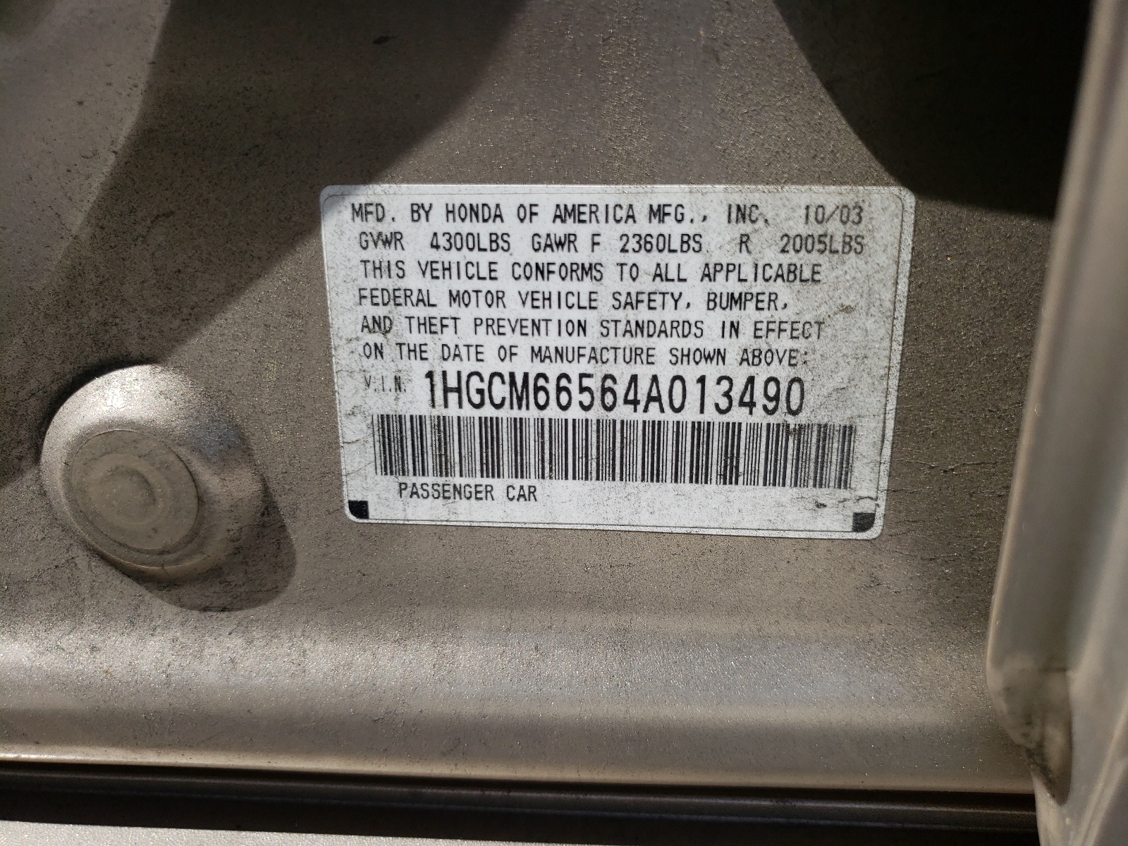 1HGCM66564A013490 2004 Honda Accord Ex