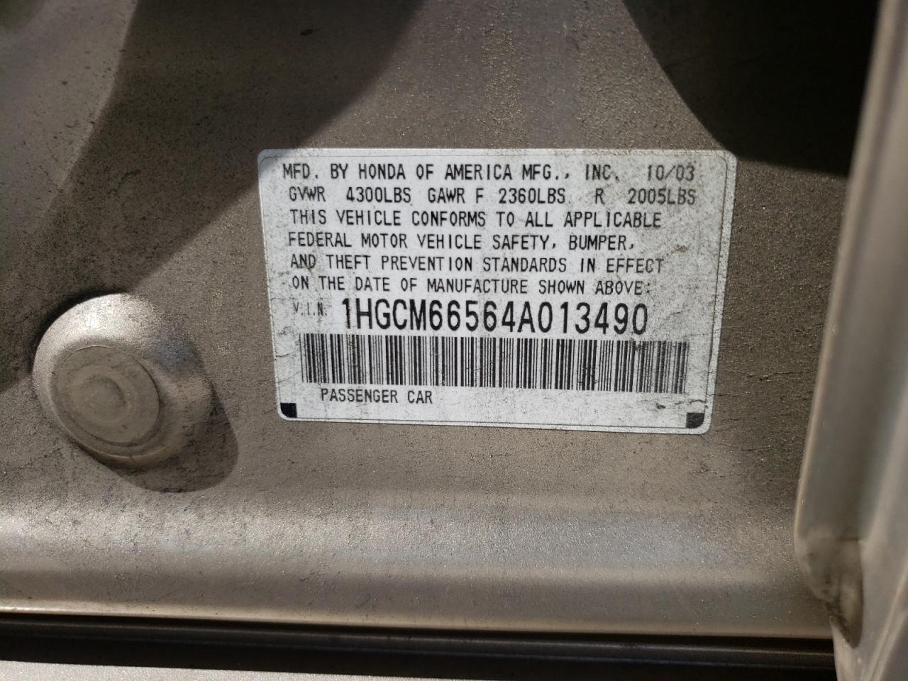 2004 Honda Accord Ex VIN: 1HGCM66564A013490 Lot: 63951174