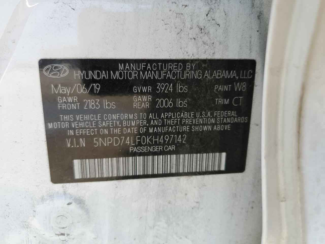 2019 Hyundai Elantra Se VIN: 5NPD74LF0KH497142 Lot: 62704364