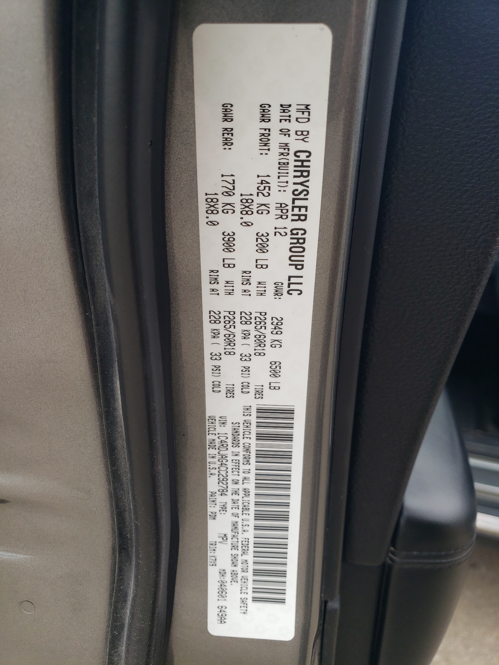 1C4RDJAG4CC292784 2012 Dodge Durango Sxt