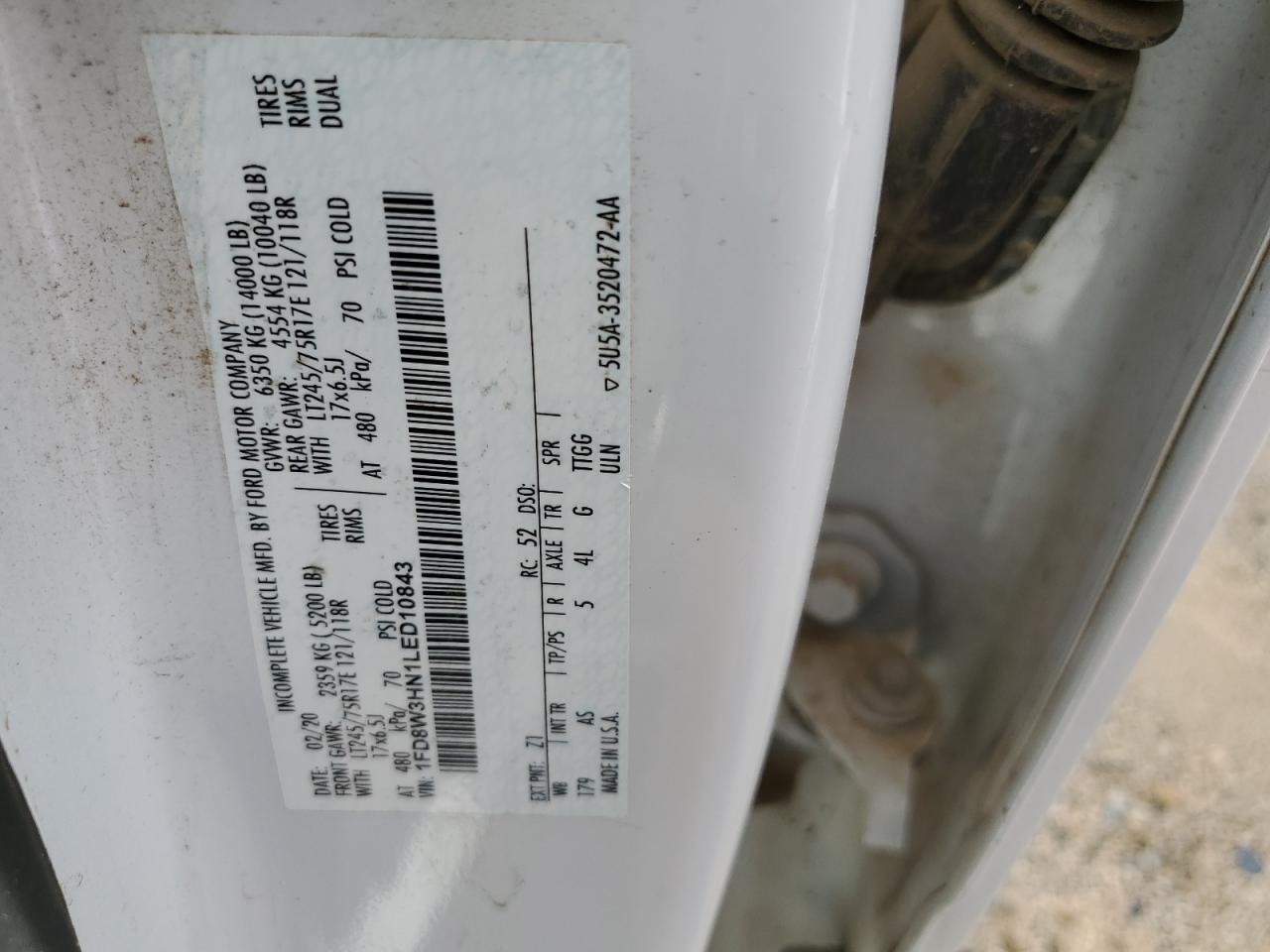 2020 Ford F350 Super Duty VIN: 1FD8W3HN1LED10843 Lot: 63285694