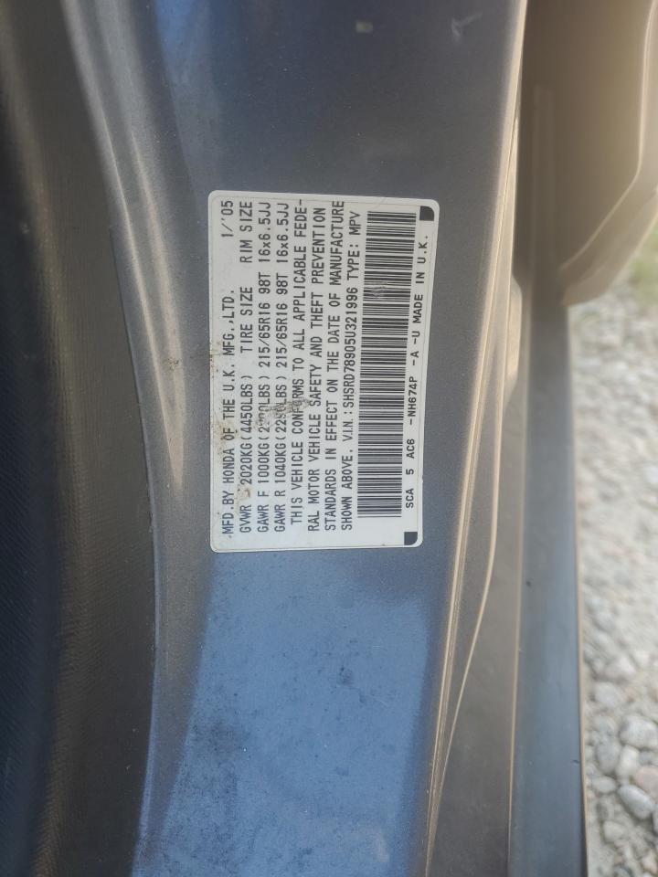 2005 Honda Cr-V Se VIN: SHSRD78905U321996 Lot: 65621064