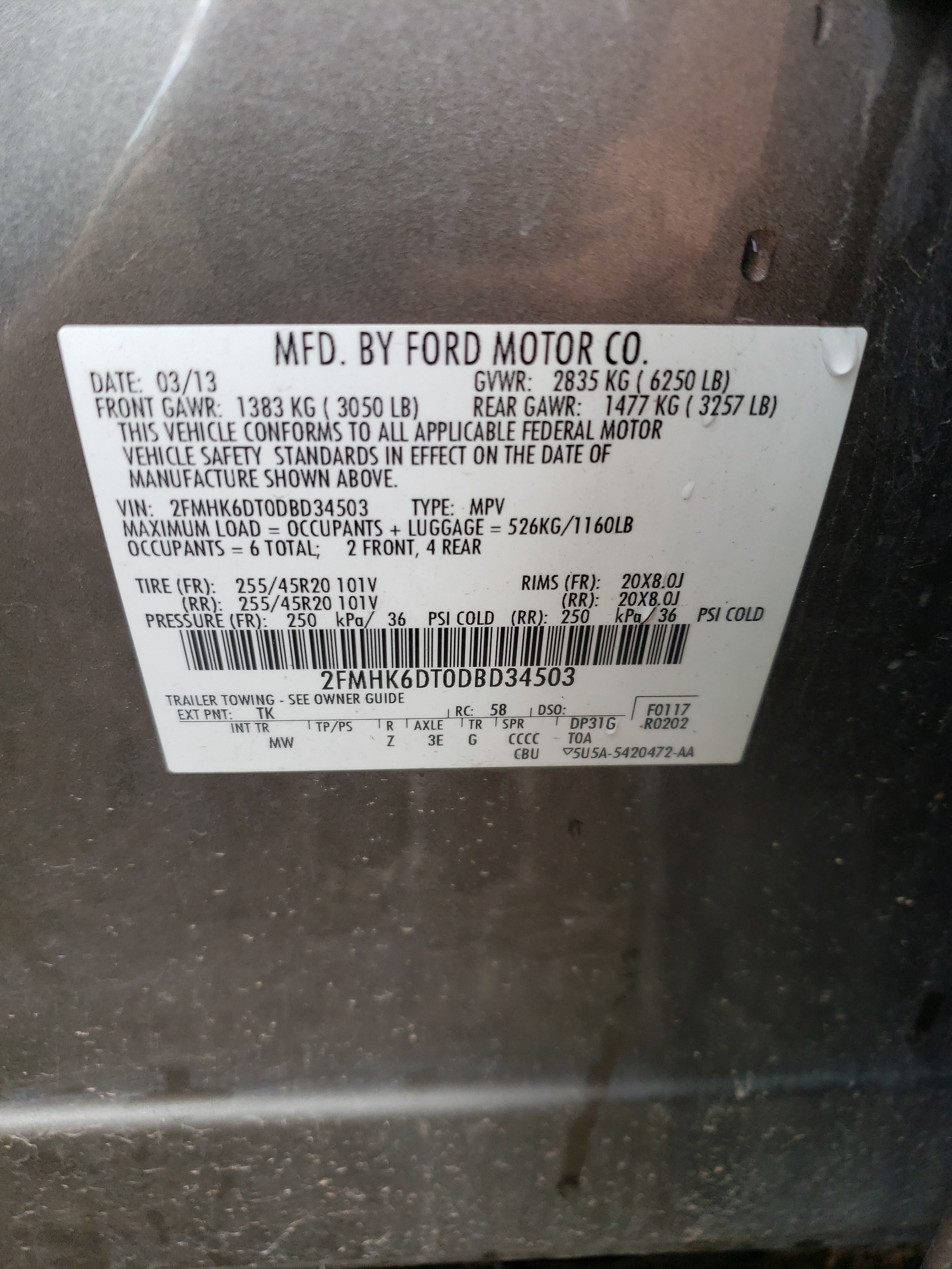 2FMHK6DT0DBD34503 2013 Ford Flex Limited