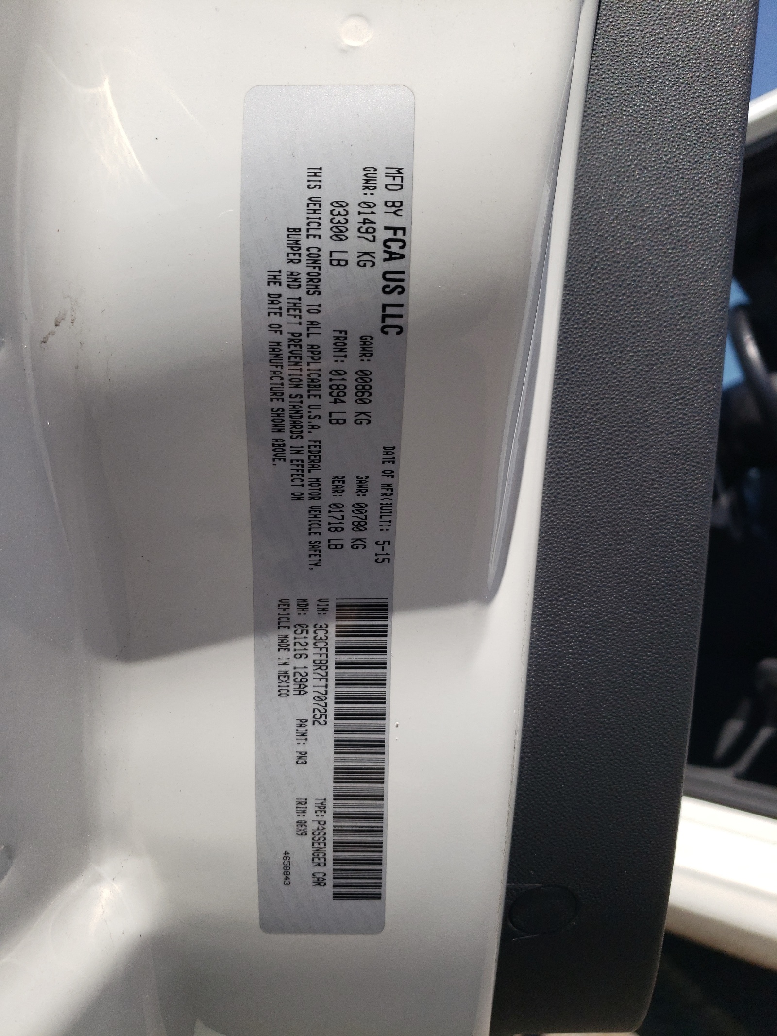 3C3CFFBR7FT707252 2015 Fiat 500 Sport