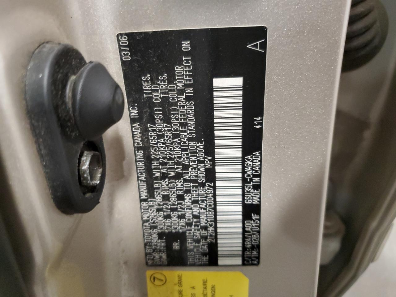 2007 Lexus Rx 350 VIN: 2T2HK31U87C004972 Lot: 62492724