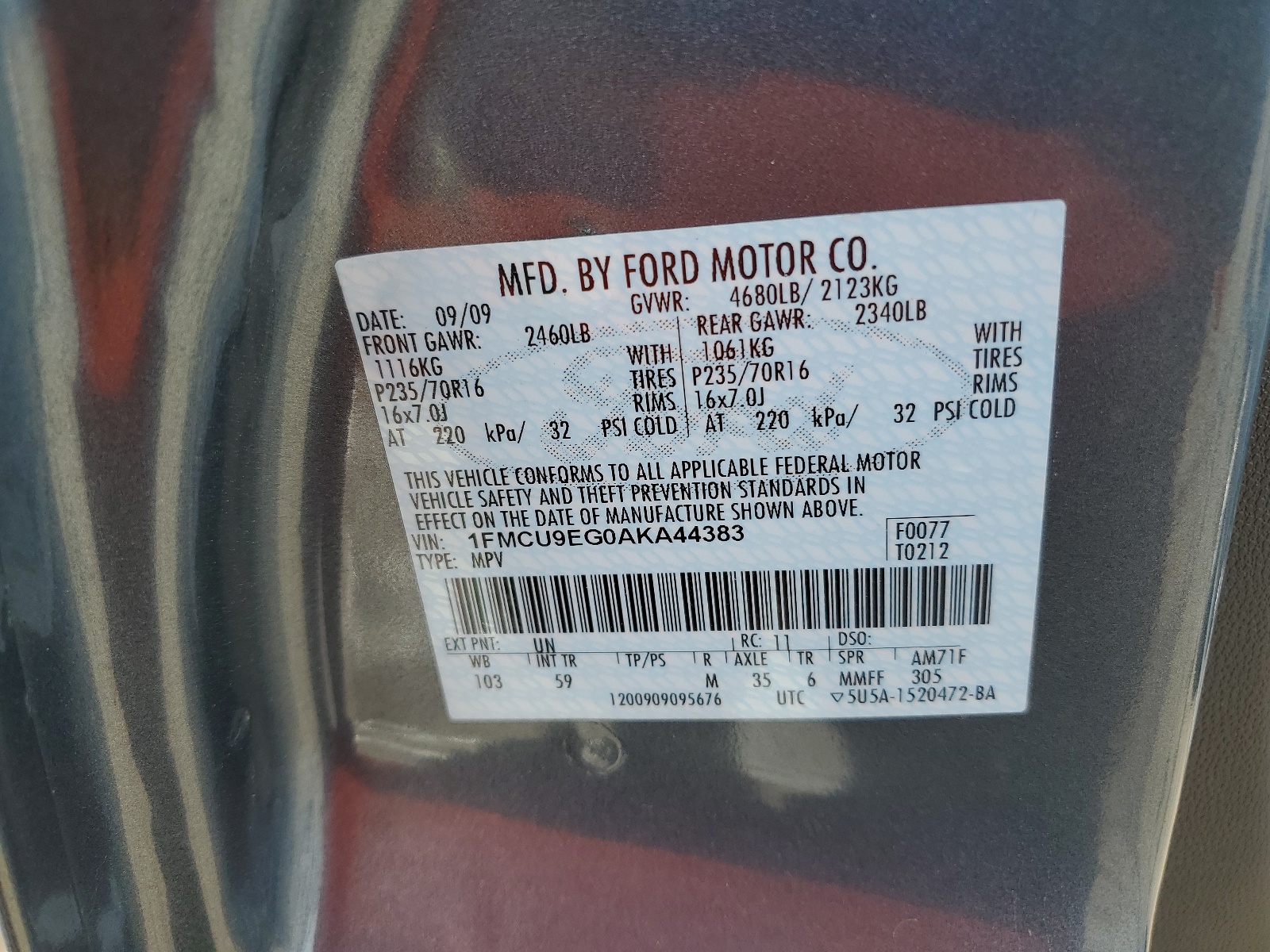 1FMCU9EG0AKA44383 2010 Ford Escape Limited