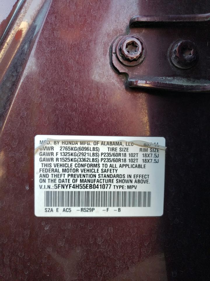 2014 Honda Pilot Exl VIN: 5FNYF4H55EB041077 Lot: 65171514