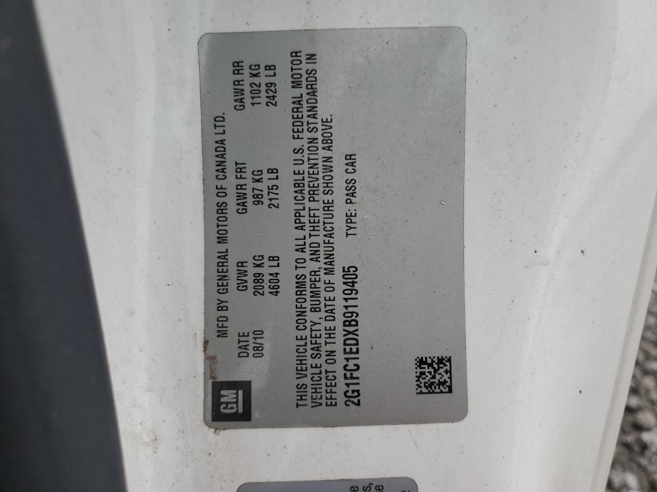 2011 Chevrolet Camaro Lt VIN: 2G1FC1EDXB9119405 Lot: 63057794