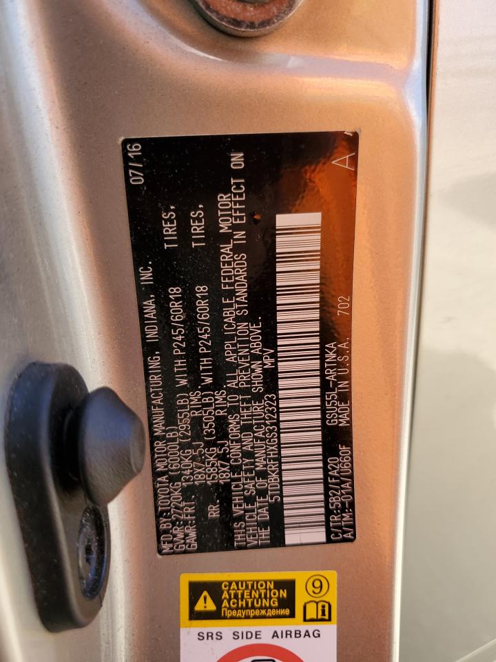 2016 Toyota Highlander Le VIN: 5TDBKRFHXGS312323 Lot: 63999324