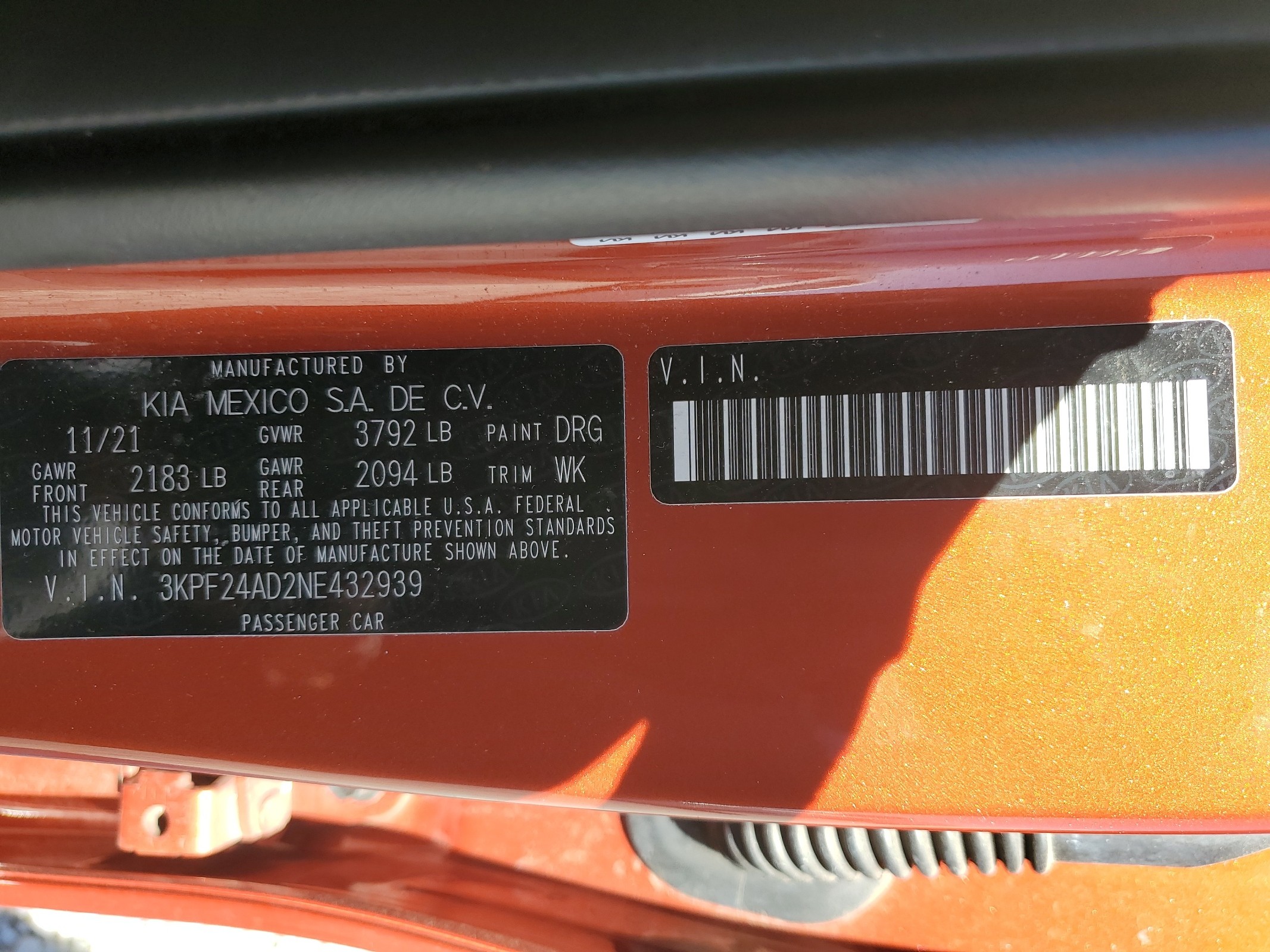 3KPF24AD2NE432939 2022 Kia Forte Fe