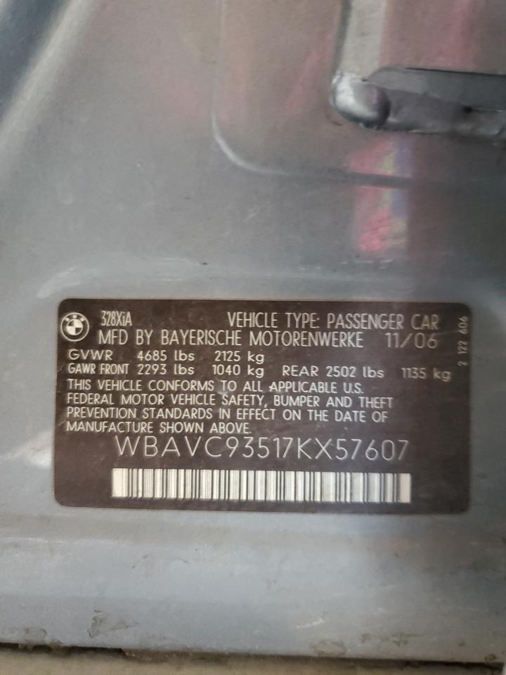 2007 BMW 328 Xi VIN: WBAVC93517KX57607 Lot: 62757384