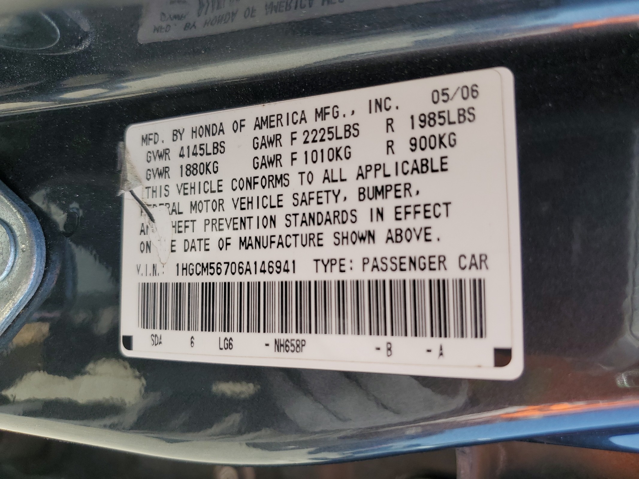 1HGCM56706A146941 2006 Honda Accord Ex