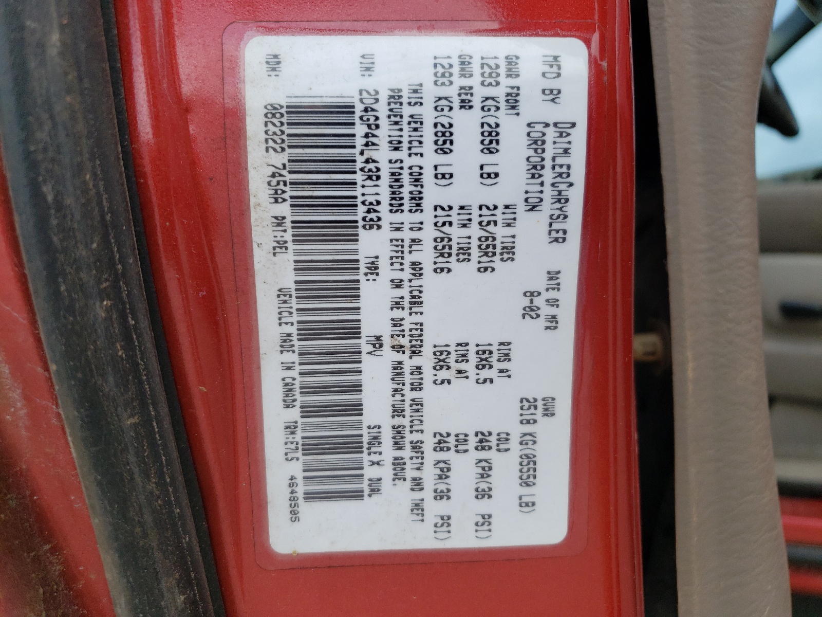 2D4GP44L43R113436 2003 Dodge Grand Caravan Sport