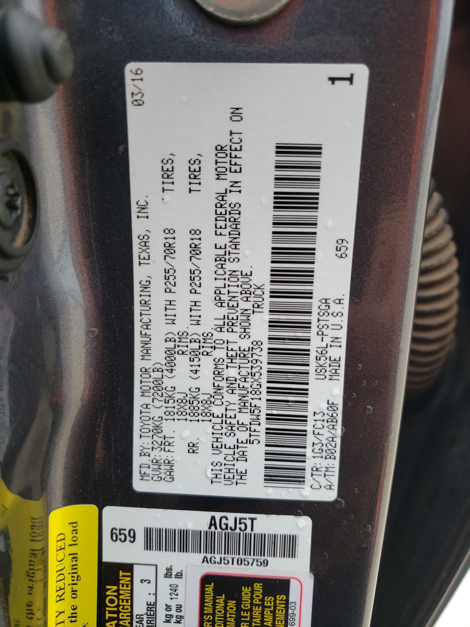 5TFDW5F18GX539738 2016 Toyota Tundra Crewmax Sr5