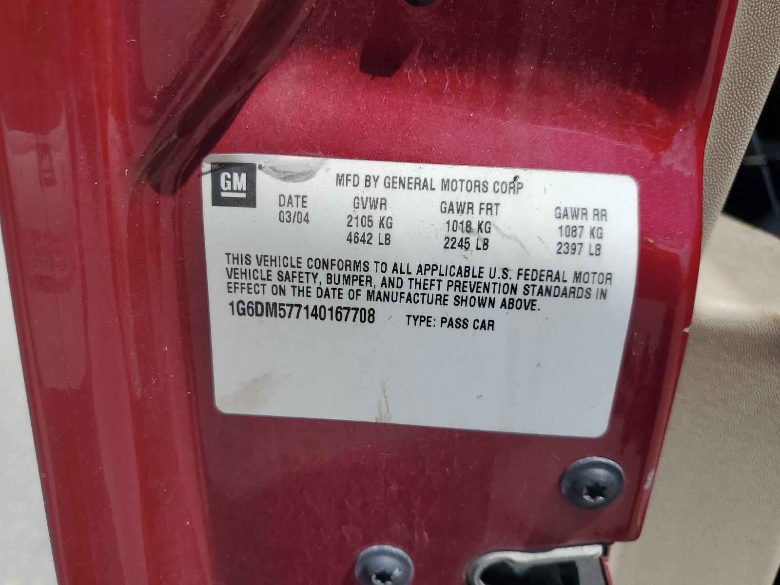 1G6DM577140167708 2004 Cadillac Cts