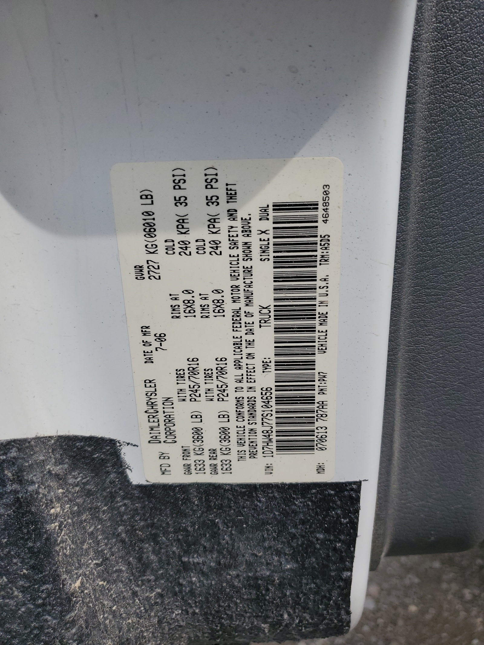 1D7HW48J77S104656 2007 Dodge Dakota Quad Slt