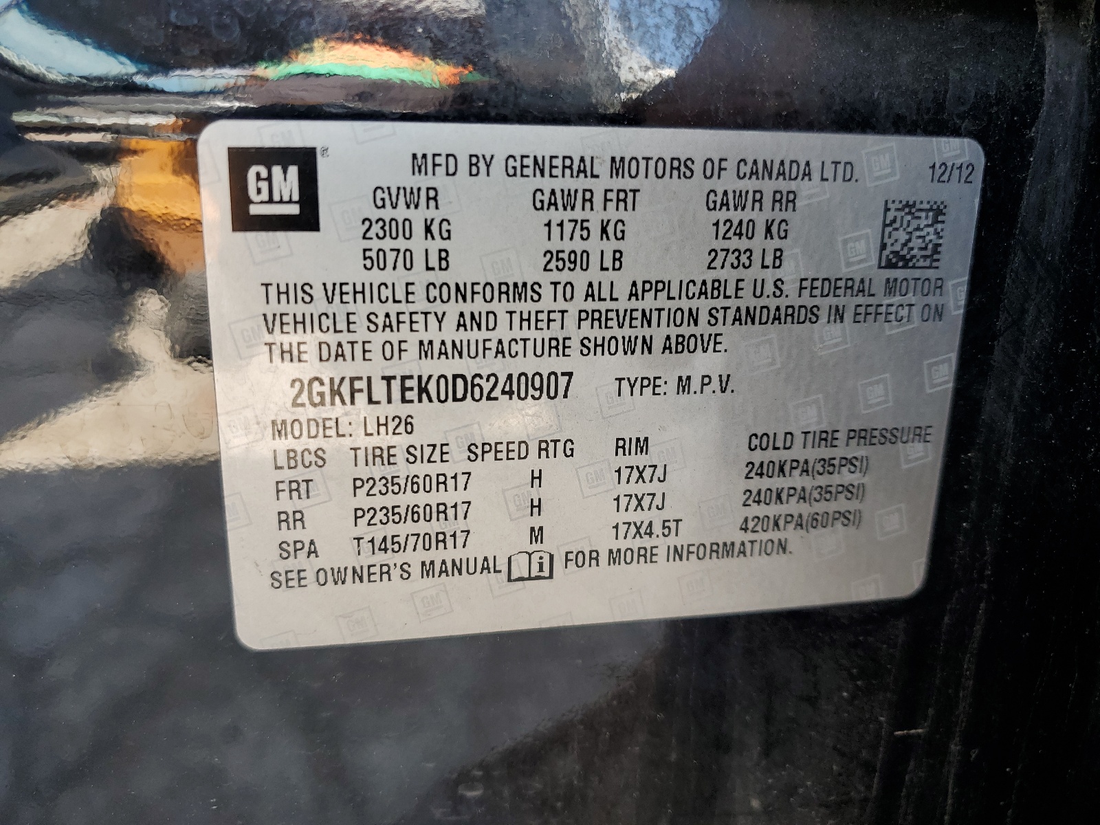 2GKFLTEK0D6240907 2013 GMC Terrain Sle