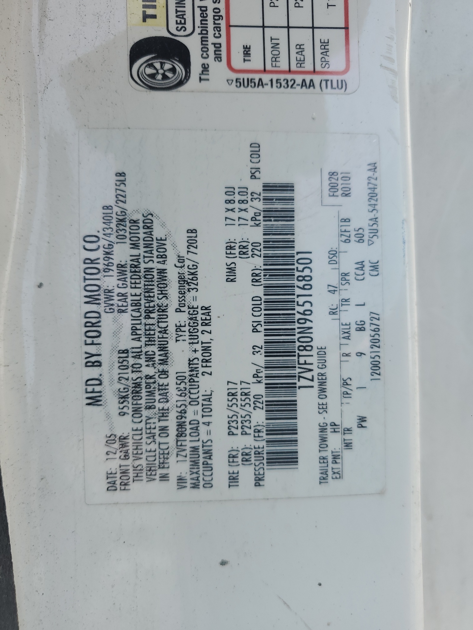 1ZVFT80N965168501 2006 Ford Mustang