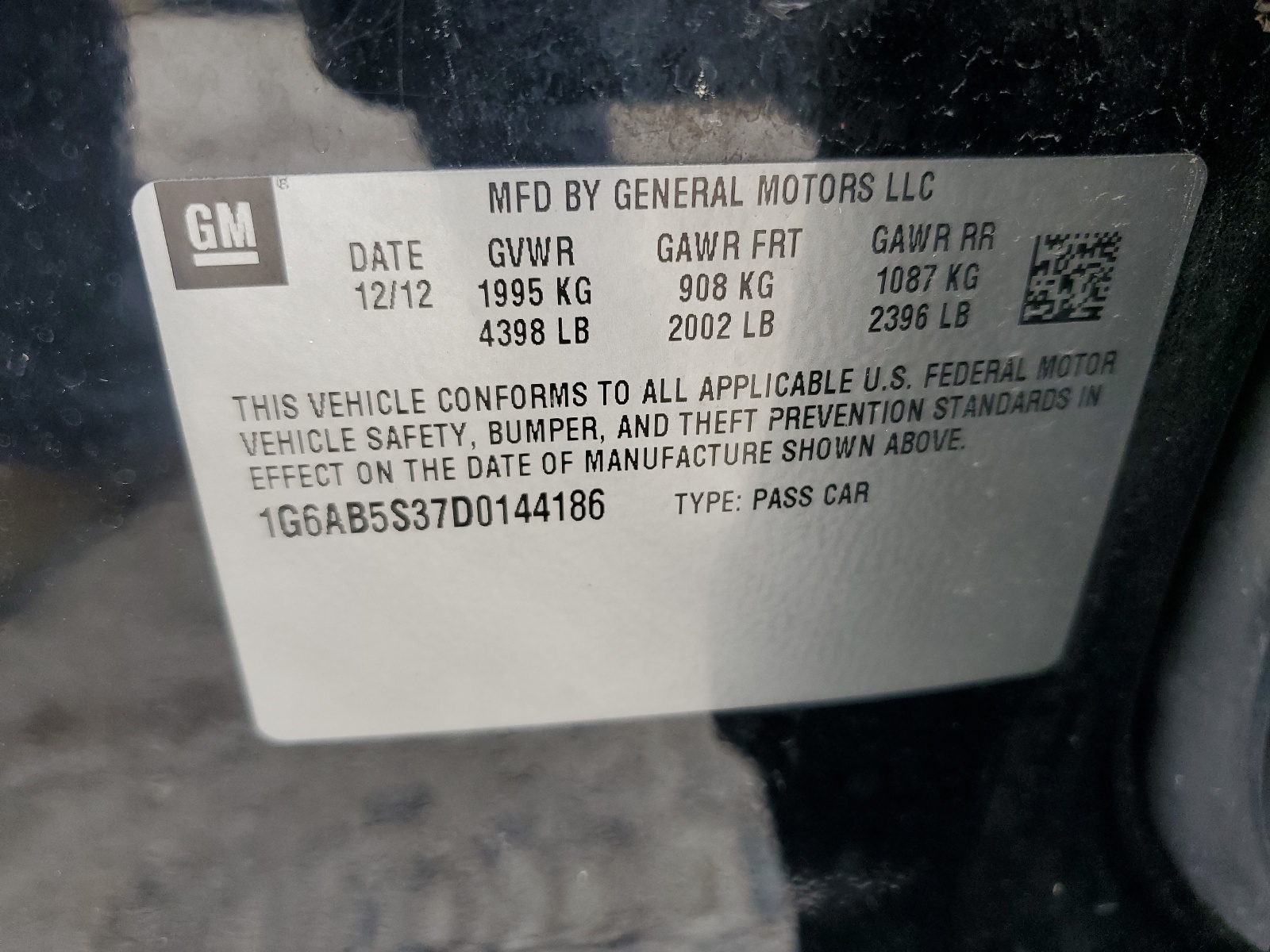 1G6AB5S37D0144186 2013 Cadillac Ats Luxury