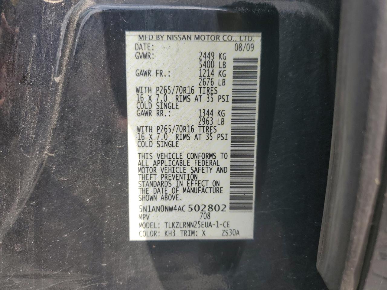 2010 Nissan Xterra Off Road VIN: 5N1AN0NW4AC502802 Lot: 64997884