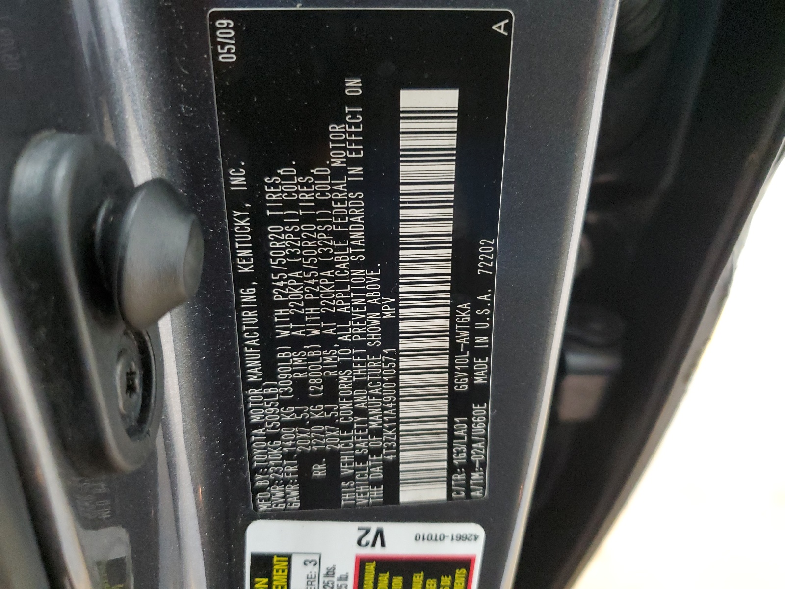 4T3ZK11A49U010571 2009 Toyota Venza