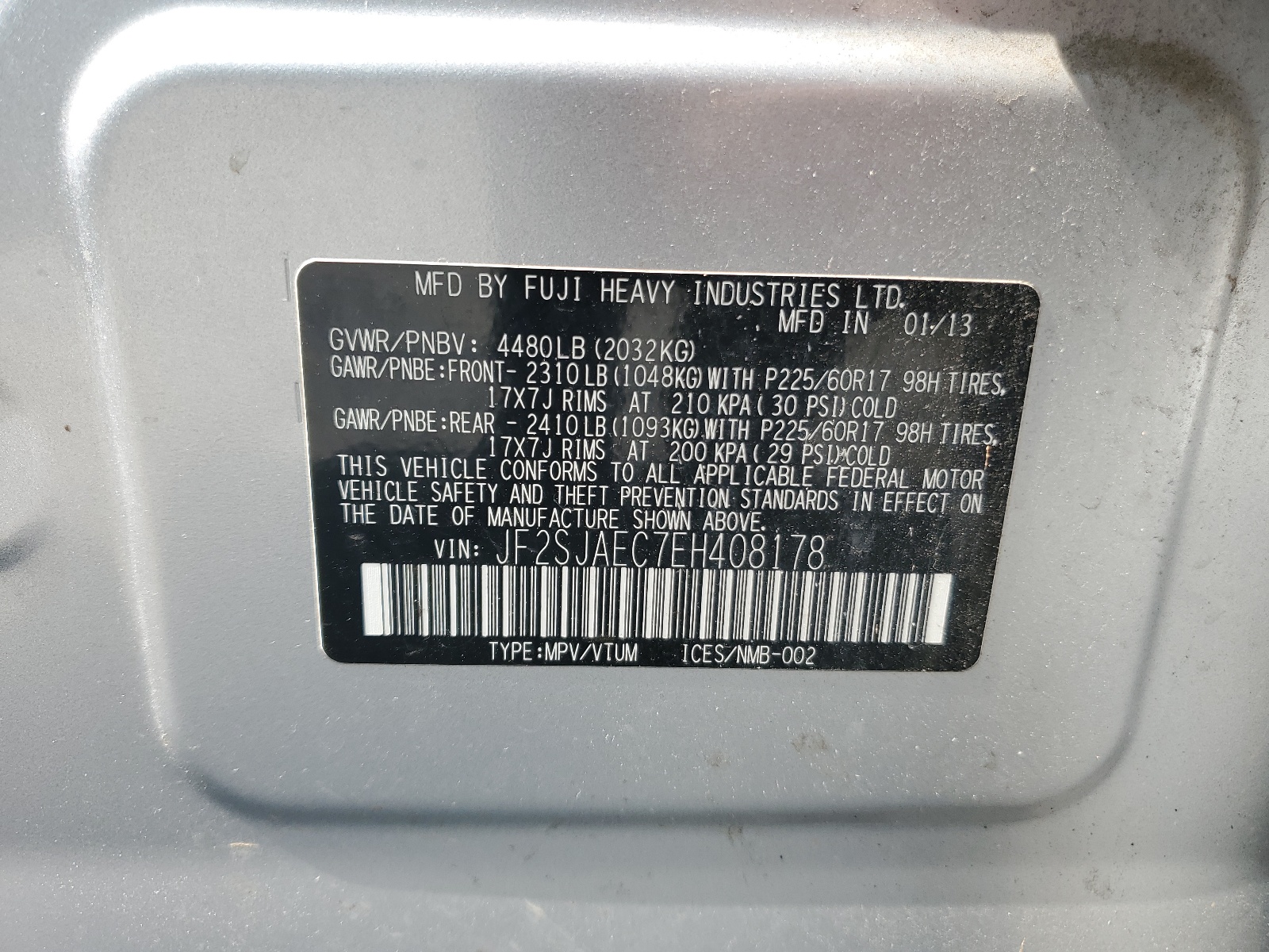 JF2SJAEC7EH408178 2014 Subaru Forester 2.5I Premium