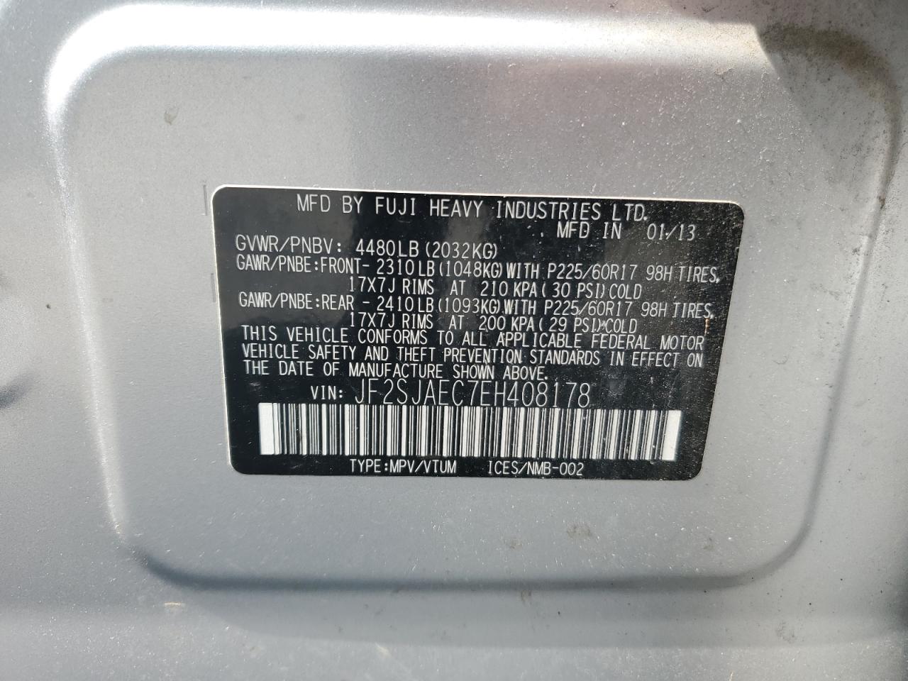 2014 Subaru Forester 2.5I Premium VIN: JF2SJAEC7EH408178 Lot: 63931544