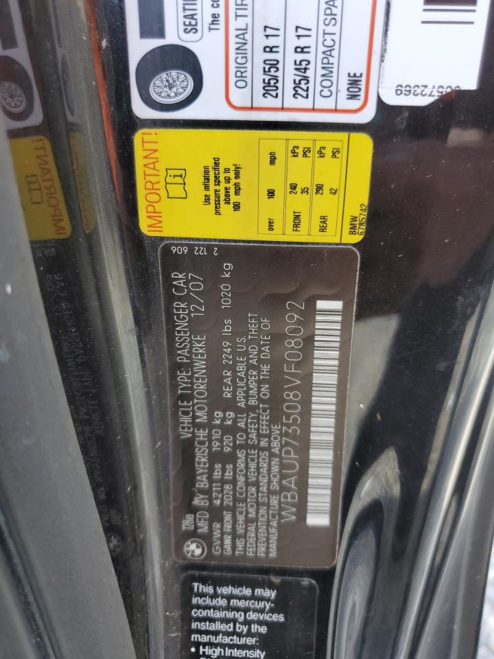 2008 BMW 128 I VIN: WBAUP73508VF08092 Lot: 64893284