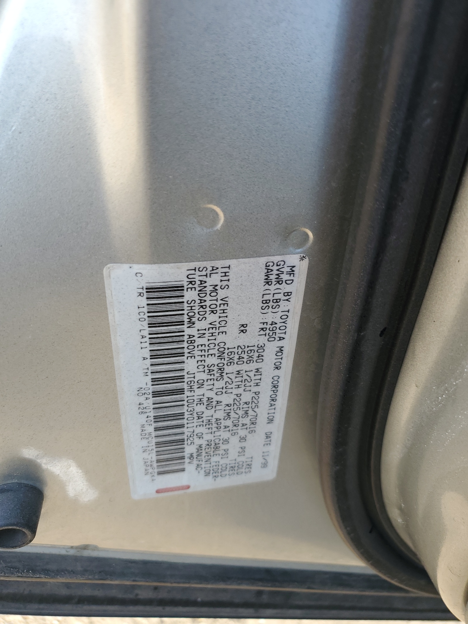 JT6HF10U3Y0117925 2000 Lexus Rx 300