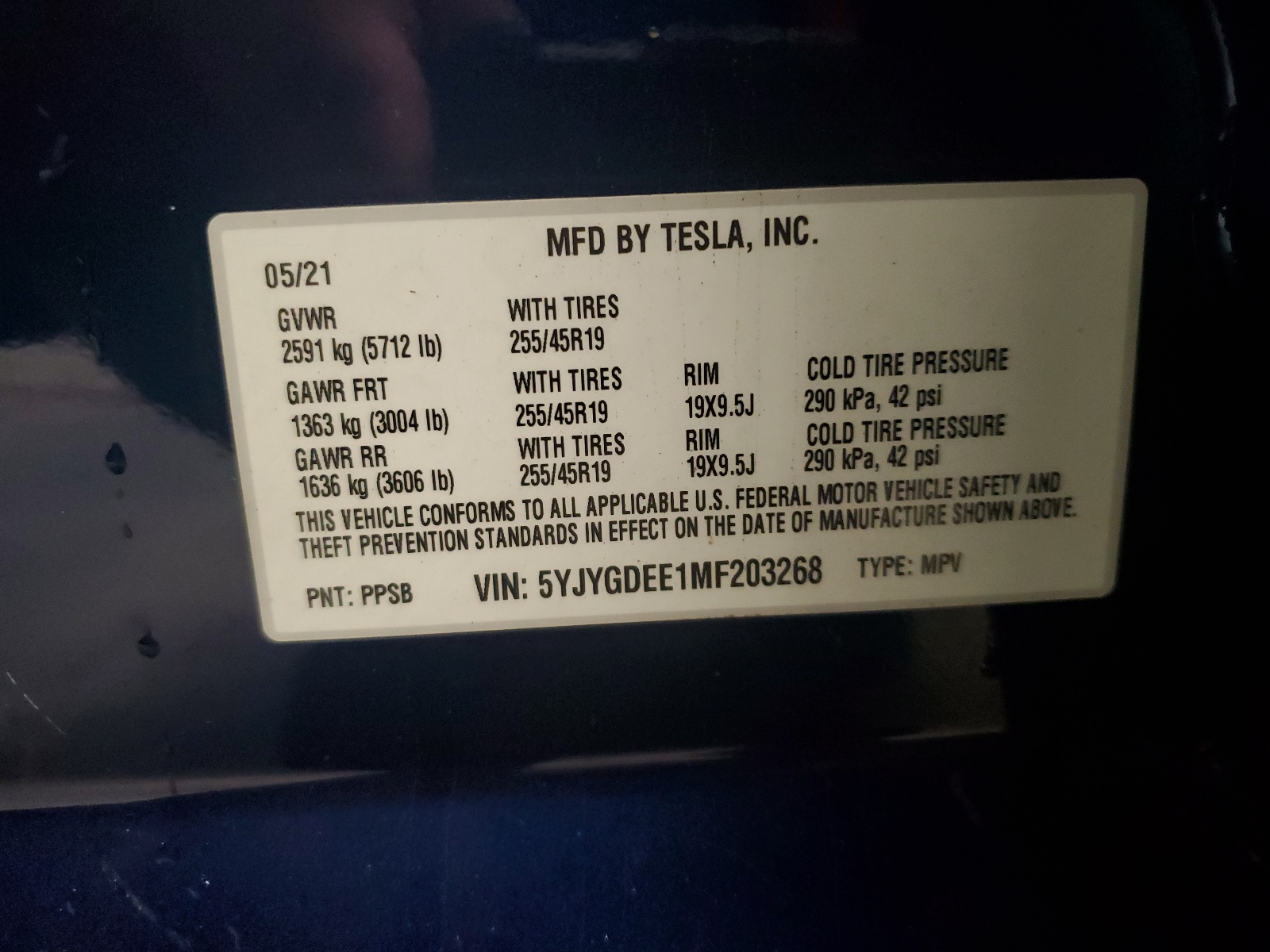 5YJYGDEE1MF203268 2021 Tesla Model Y