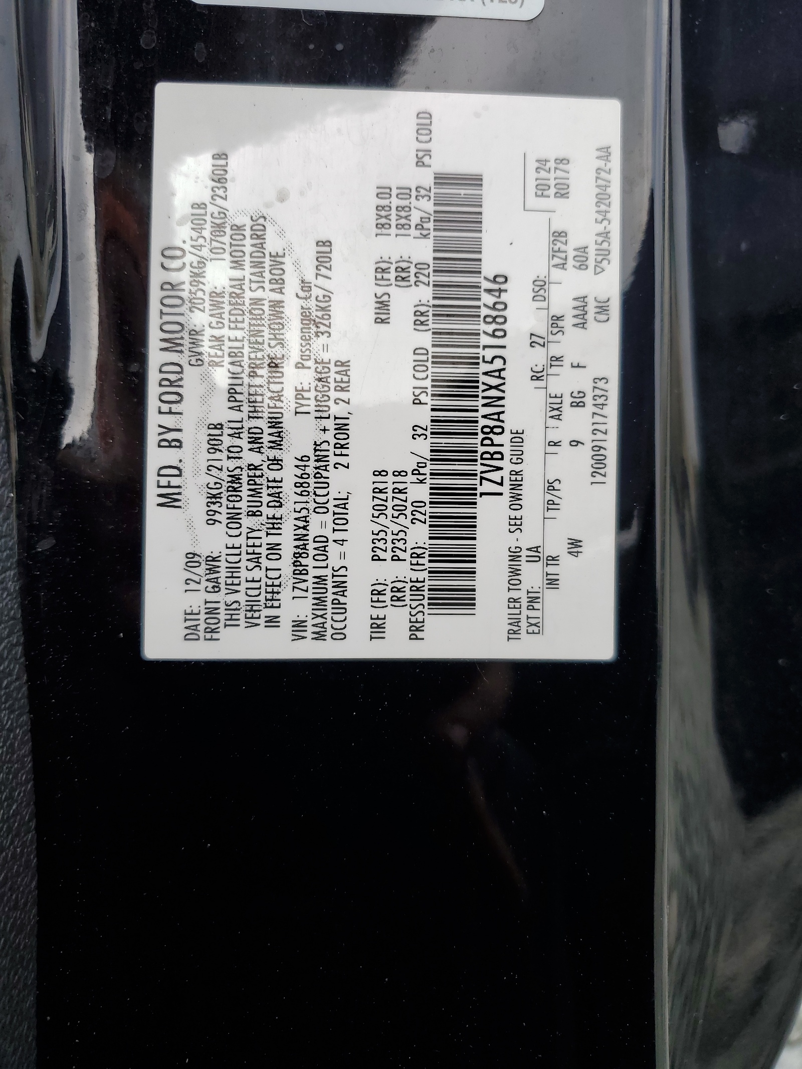 1ZVBP8ANXA5168646 2010 Ford Mustang