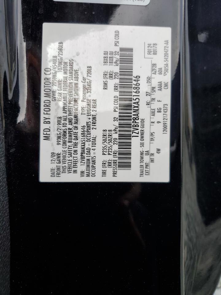 2010 Ford Mustang VIN: 1ZVBP8ANXA5168646 Lot: 64037634