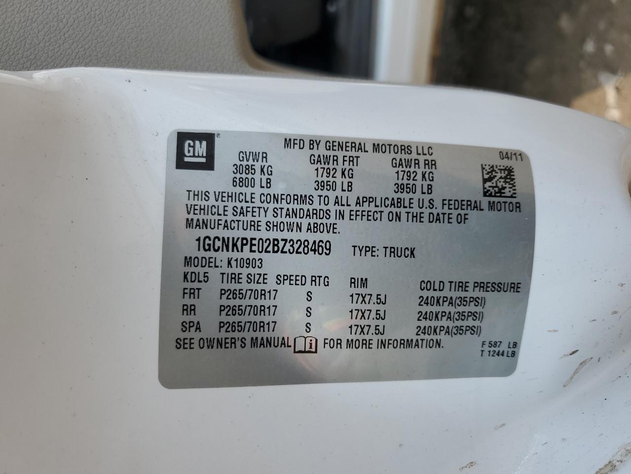 2011 Chevrolet Silverado K1500 VIN: 1GCNKPE02BZ328469 Lot: 63971704