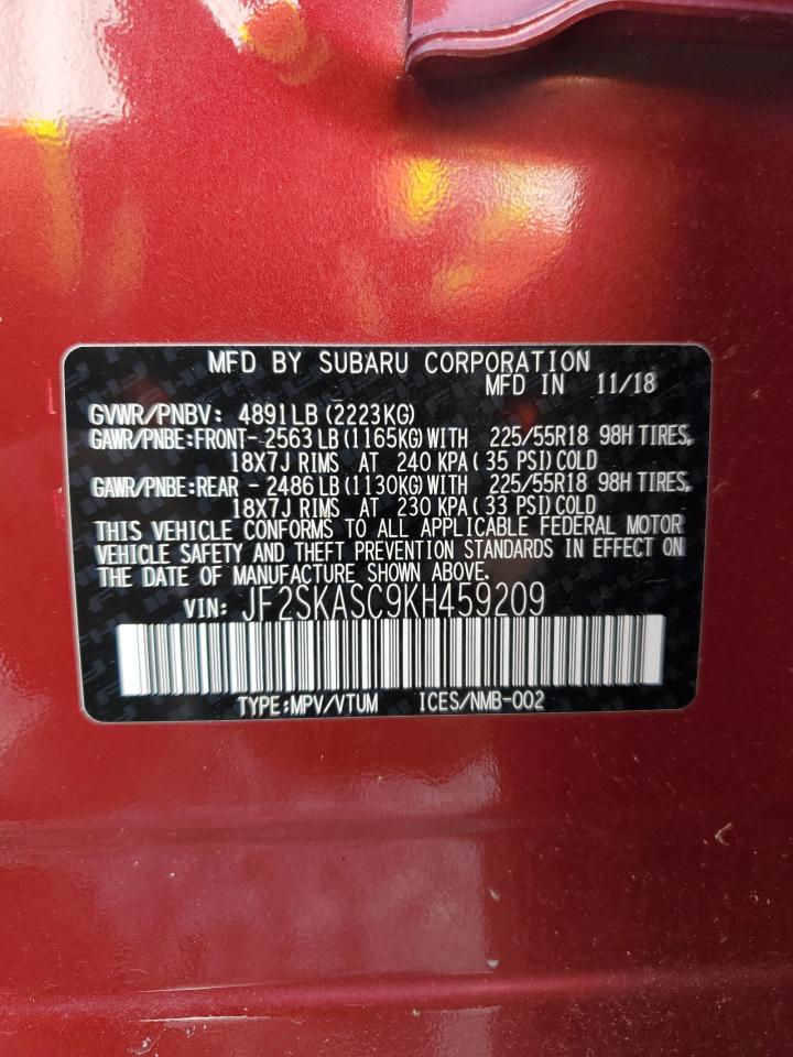 2019 Subaru Forester Limited VIN: JF2SKASC9KH459209 Lot: 63997324