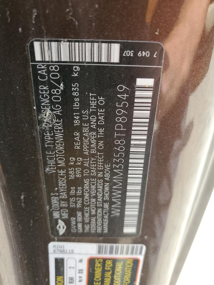 2008 Mini Cooper S Clubman VIN: WMWMM33568TP89549 Lot: 65009814