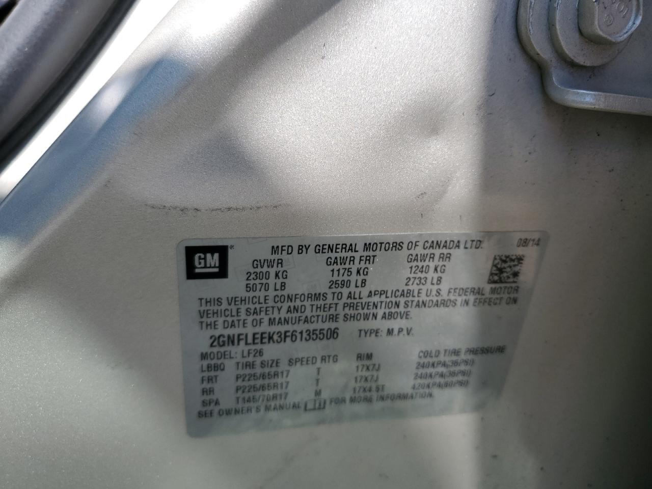 2GNFLEEK3F6135506 2015 CHEVROLET EQUINOX - Image 15