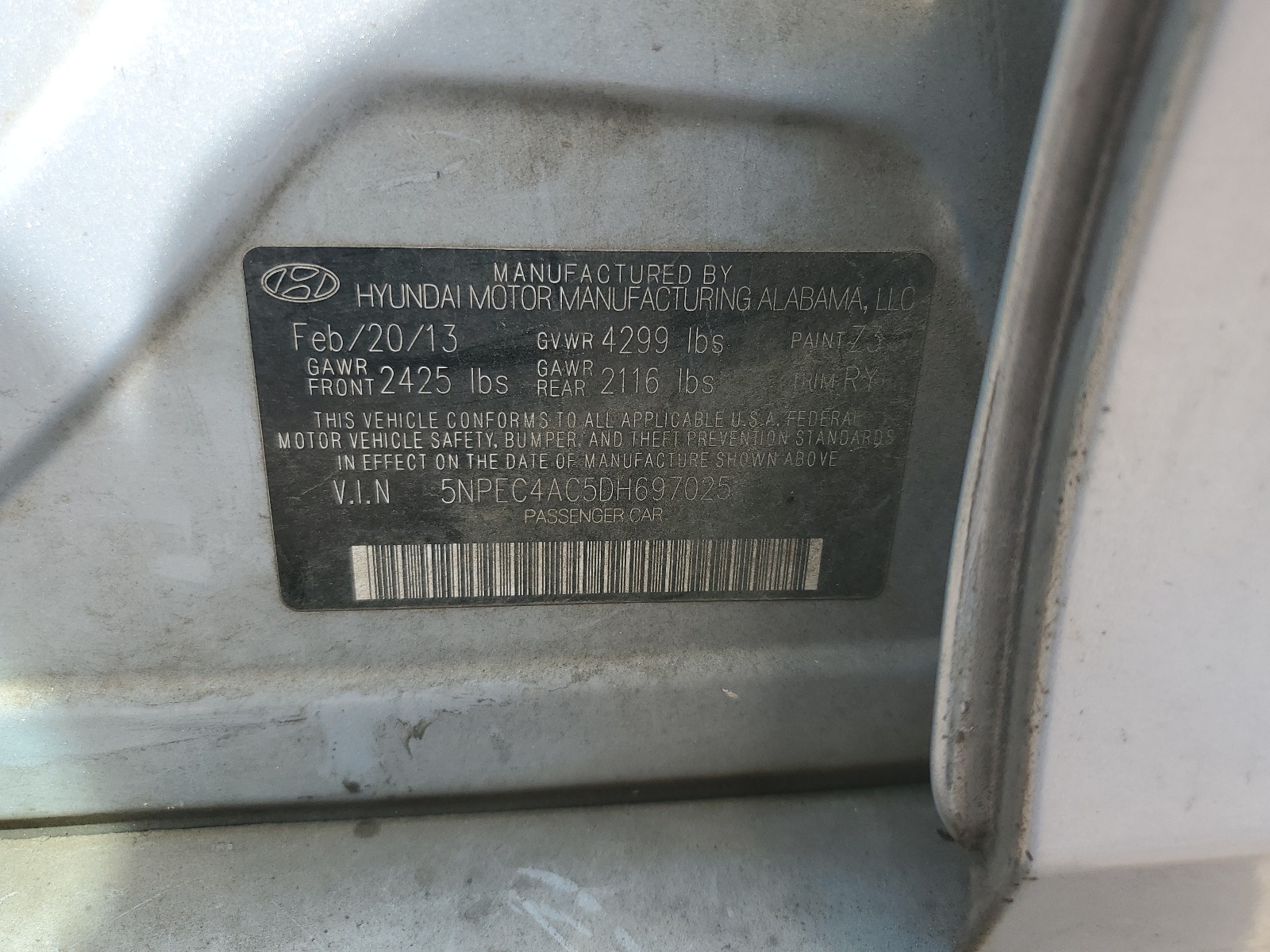 5NPEC4AC5DH697025 2013 Hyundai Sonata Se