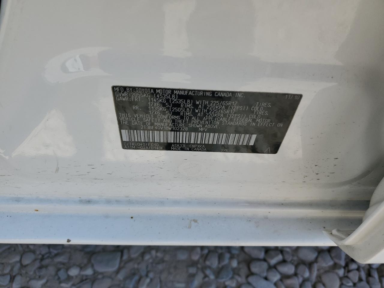 2011 Toyota Rav4 VIN: 2T3BF4DV1BW102328 Lot: 63436144