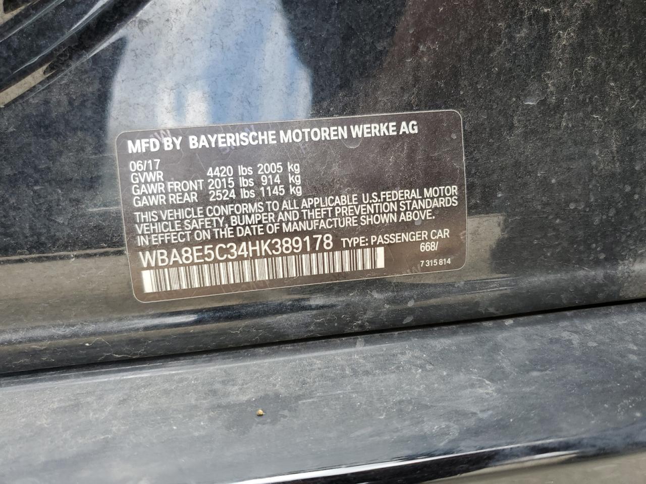 2017 BMW 328 D VIN: WBA8E5C34HK389178 Lot: 64806414