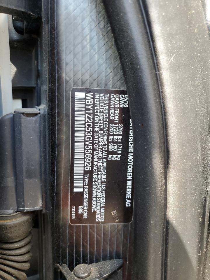 2016 BMW I3 Bev VIN: WBY1Z2C53GV556926 Lot: 63845724