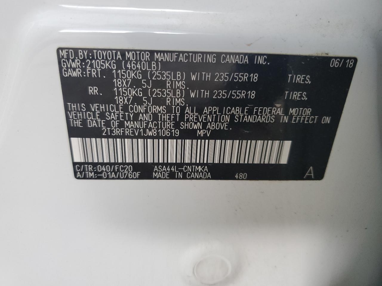 2018 Toyota Rav4 Adventure VIN: 2T3RFREV1JW810619 Lot: 63599304