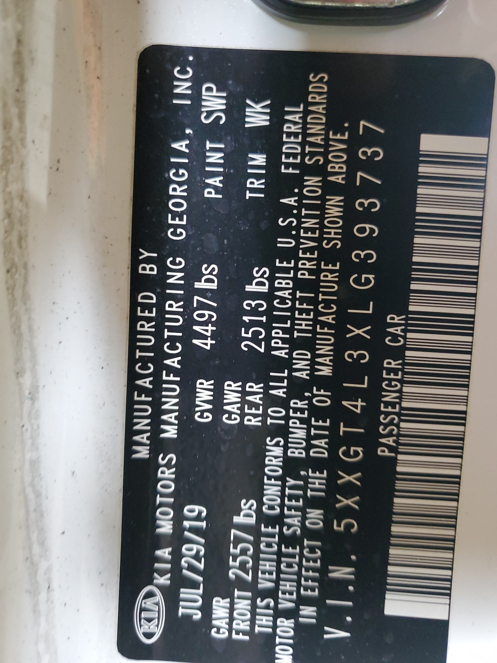 5XXGT4L3XLG393737 2020 Kia Optima Lx