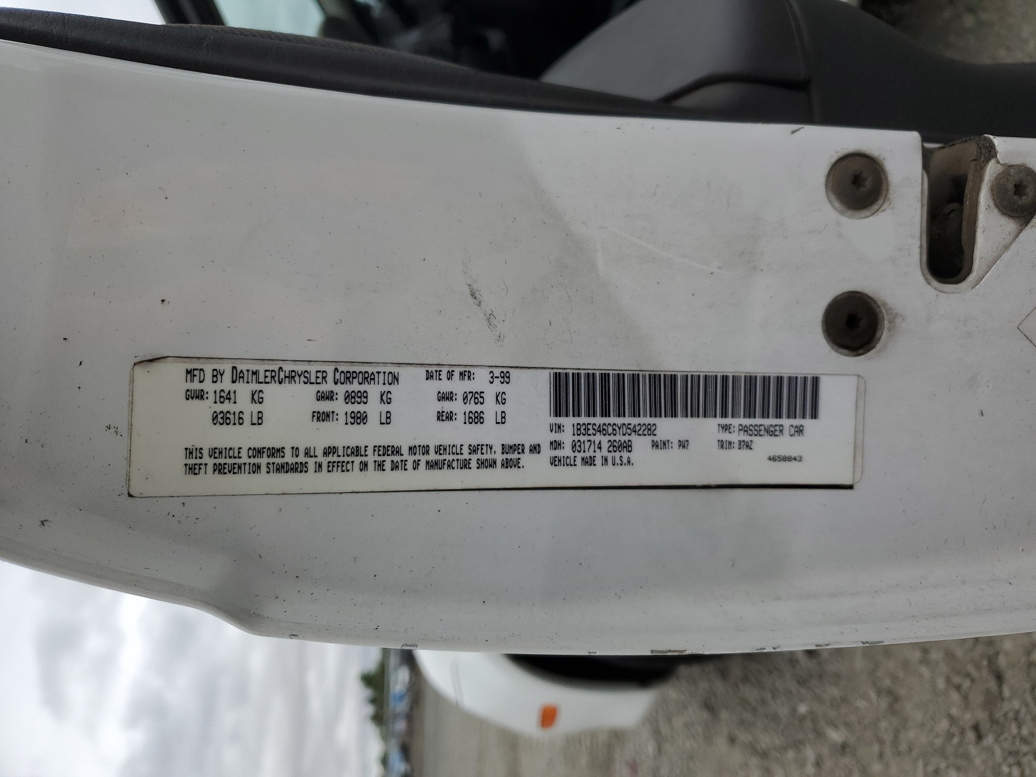 1B3ES46C6YD542282 2000 Dodge Neon Base