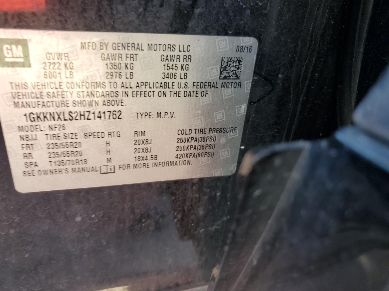 2017 GMC Acadia Denali VIN: 1GKKNXLS2HZ141762 Lot: 60481054