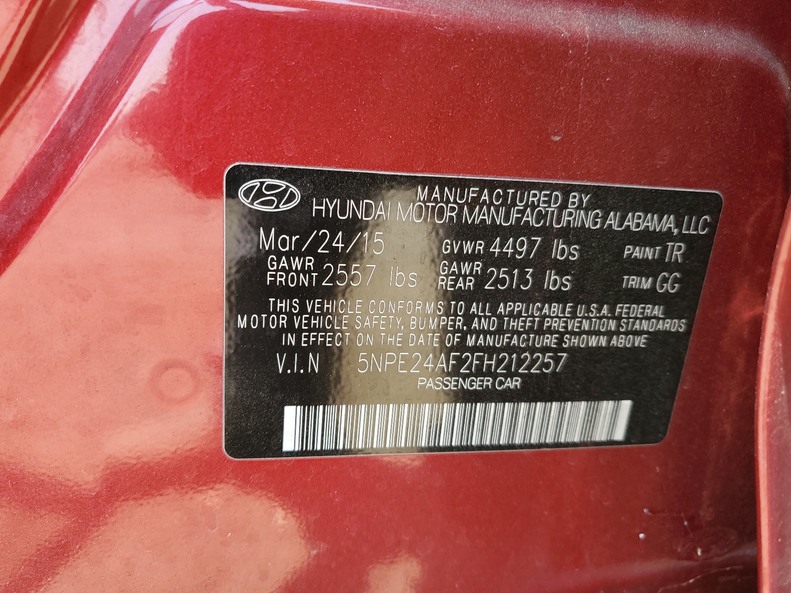 5NPE24AF2FH212257 2015 Hyundai Sonata Se