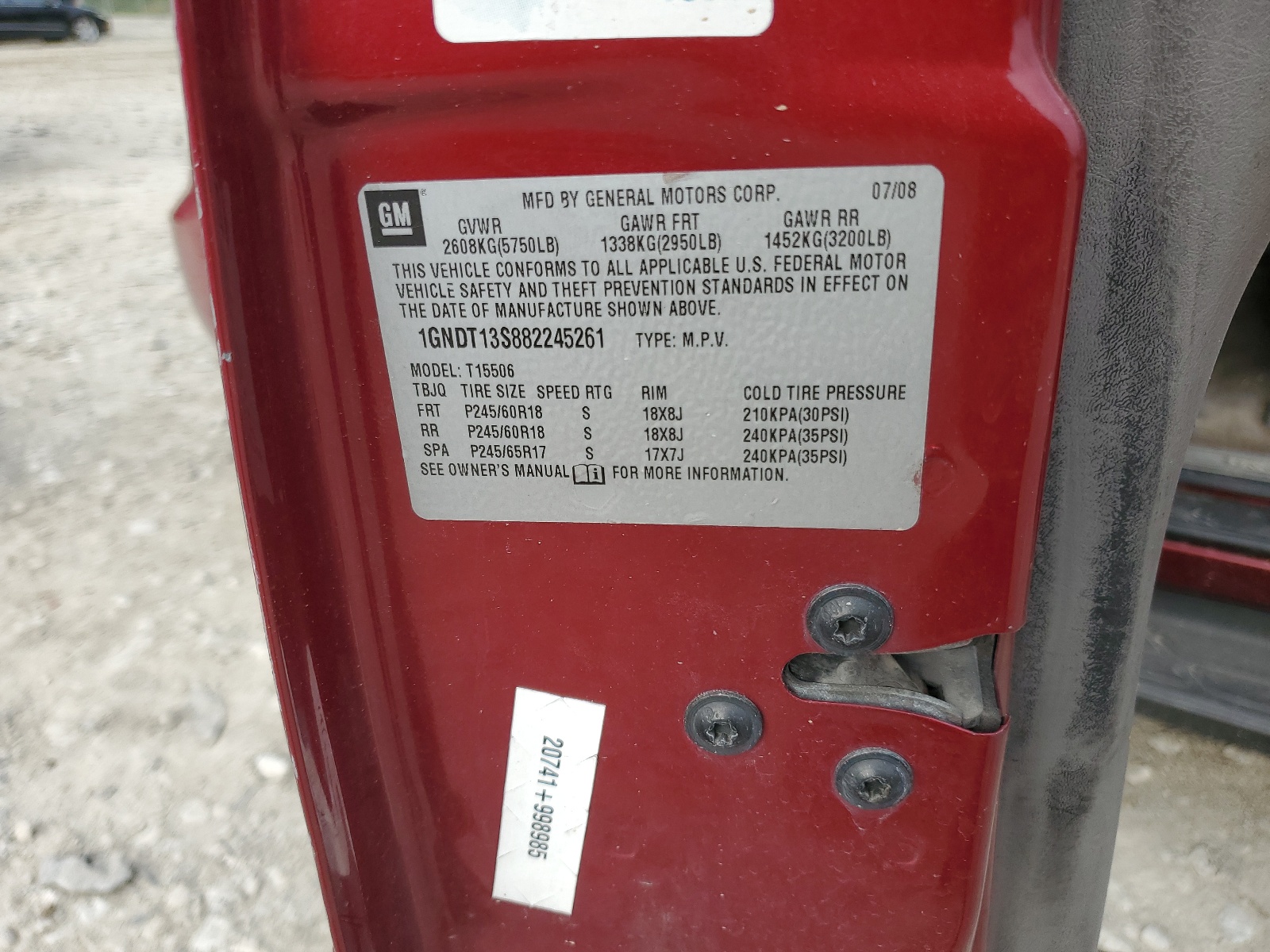 1GNDT13S882245261 2008 Chevrolet Trailblazer Ls