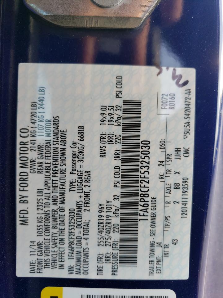 2015 Ford Mustang Gt VIN: 1FA6P8CF2F5325030 Lot: 64210654